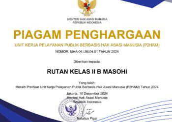 Ukir Prestasi Nasional, Rutan Masohi Raih   Predikat Satuan Kerja P2HAM
